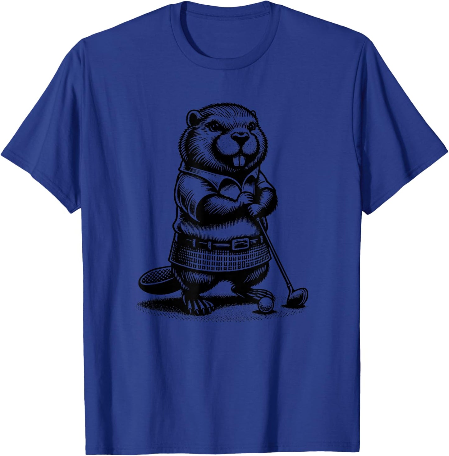 Funny Beaver Golfer Swing Golfing Rodent Sports T-Shirt - T-Shirt | Royal