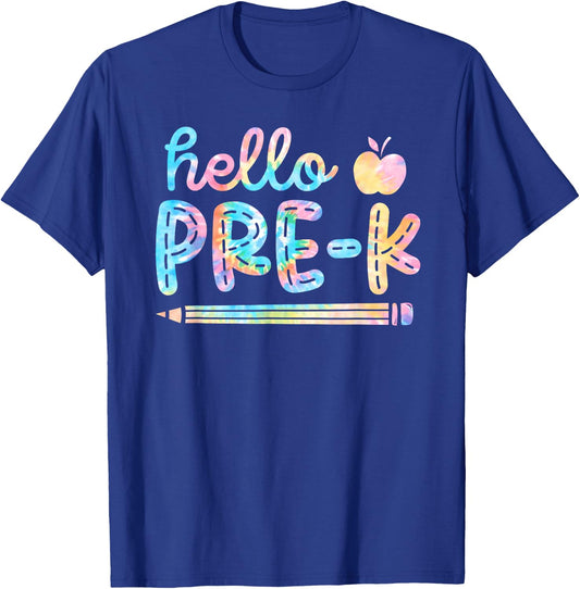 Hello Pre-K Team Tie Dye Back to School Teacher Student PreK T-Shirt - T-Shirt | Royal