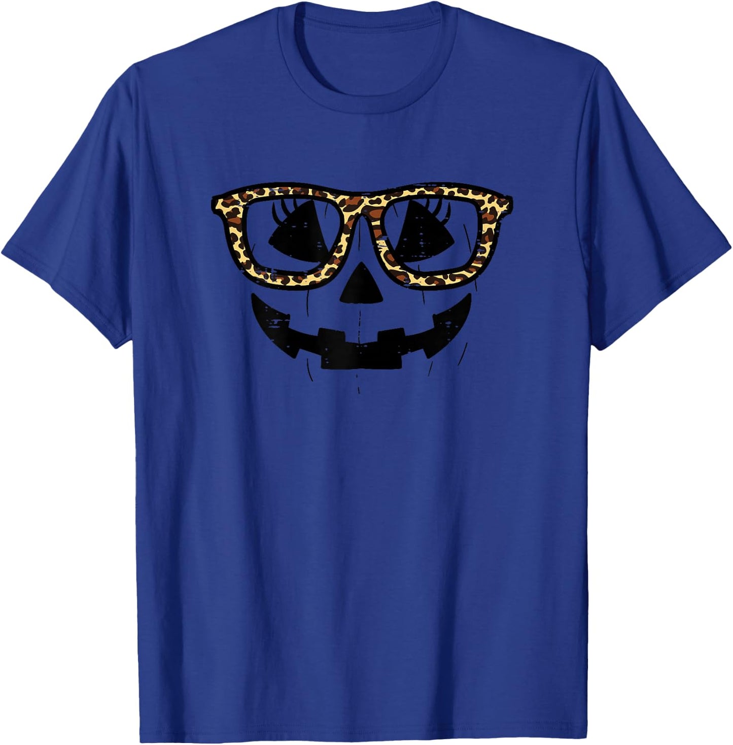 Pumpkin Face Leopard Glasses Funny Halloween Women Girls T-Shirt - T-Shirt | Royal