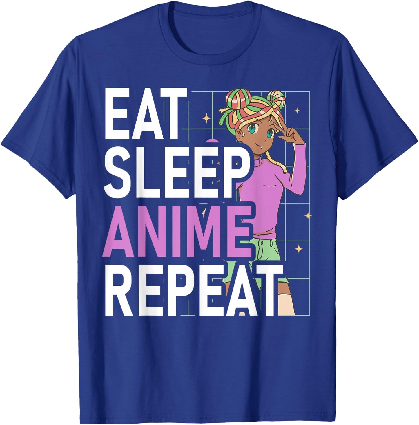 Eat Sleep Anime Repeat Anime Black Girl Afro Manga Otaku T-Shirt - T-Shirt | Royal