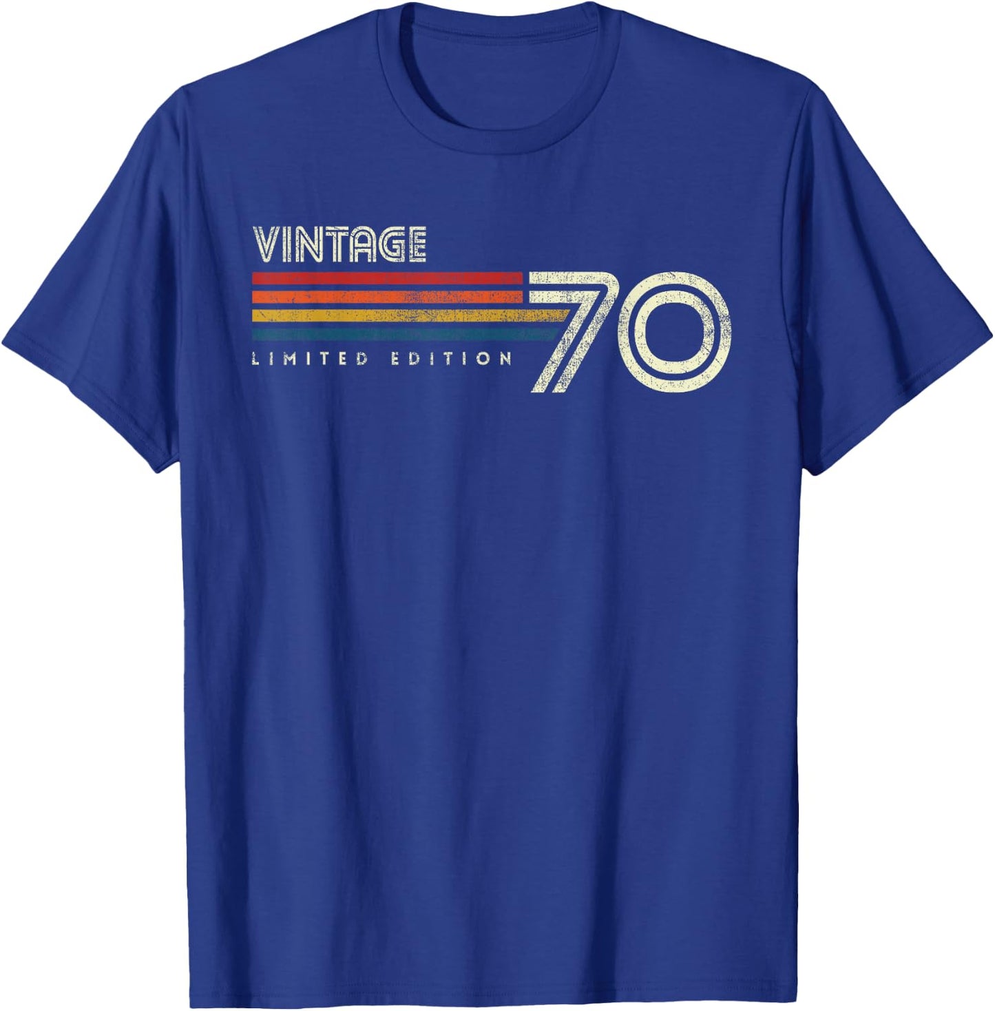 Vintage 1970 Chest Stripe Birthday T-Shirt - T-Shirt | Royal