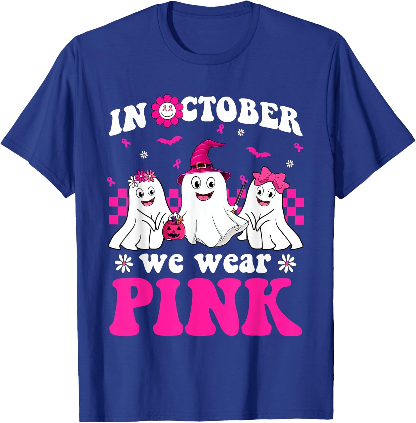 Wear Pink Groovy Ghost Halloween Breast Cancer Awareness T-Shirt - T-Shirt | Royal