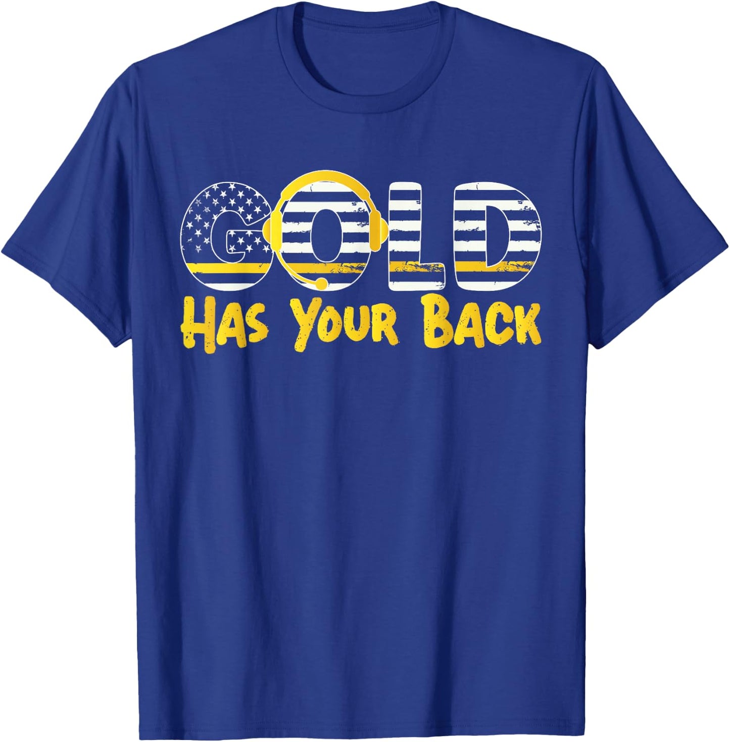 911 Dispatcher Thin Gold Yellow Line American Flag Gold Has T-Shirt - T-Shirt | Royal