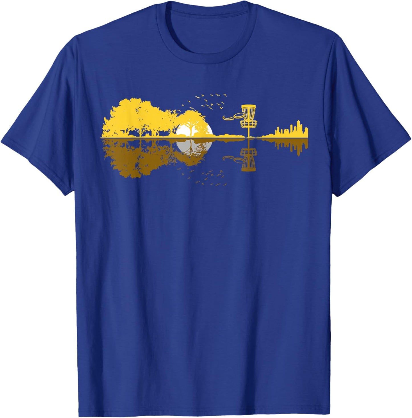 Disc Golf Sunset Guitar Guitarist Player Golfing Frisbee Dad T-Shirt - T-Shirt | Royal