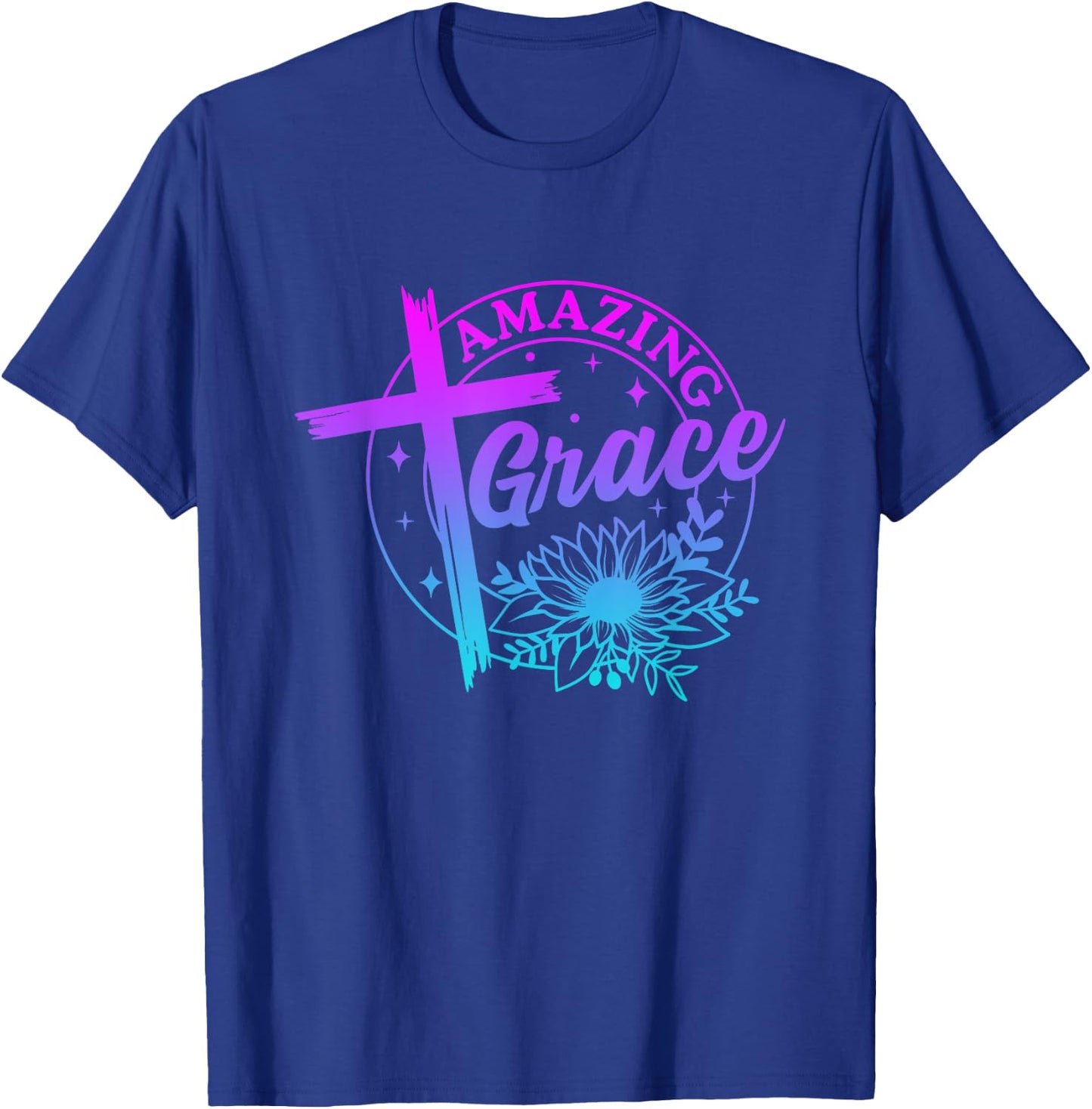 Amazing Grace Christian Cross Sunflower Funny Chrisitan pray T-Shirt - T-Shirt | Royal