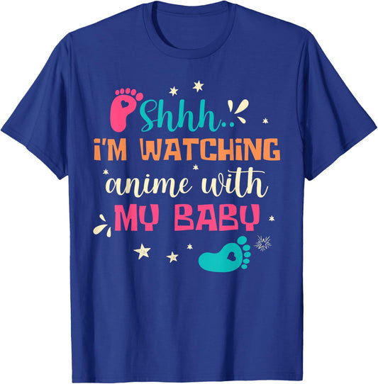 Shhh… I'm Watching Anime with My Baby Otaku New Dad Mom T-Shirt - T-Shirt | Royal