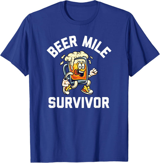 Beer Mile Survivor Funny Race Running Beer Drinkers Drinking T-Shirt - T-Shirt | Royal