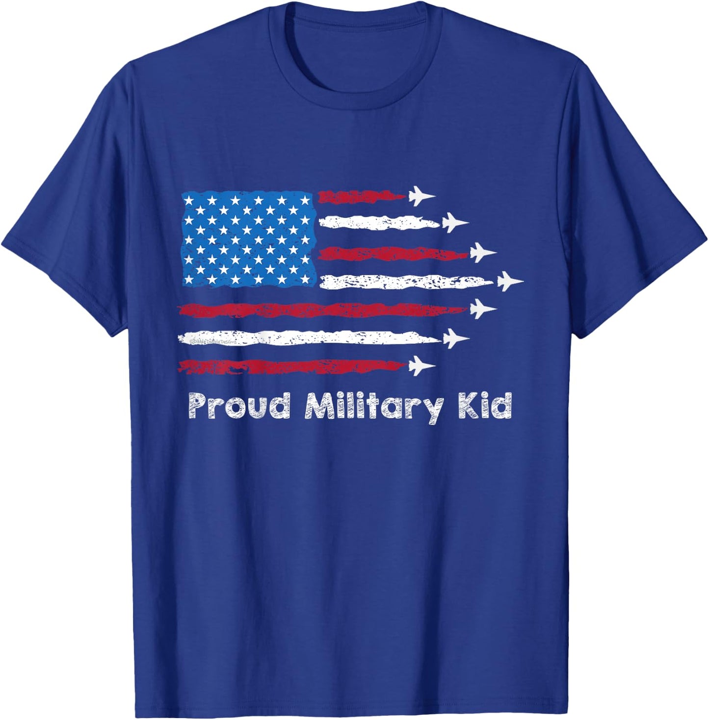Kids Red, White and Blue US Flag with Jets Proud Military Kid T-Shirt - T-Shirt | Royal