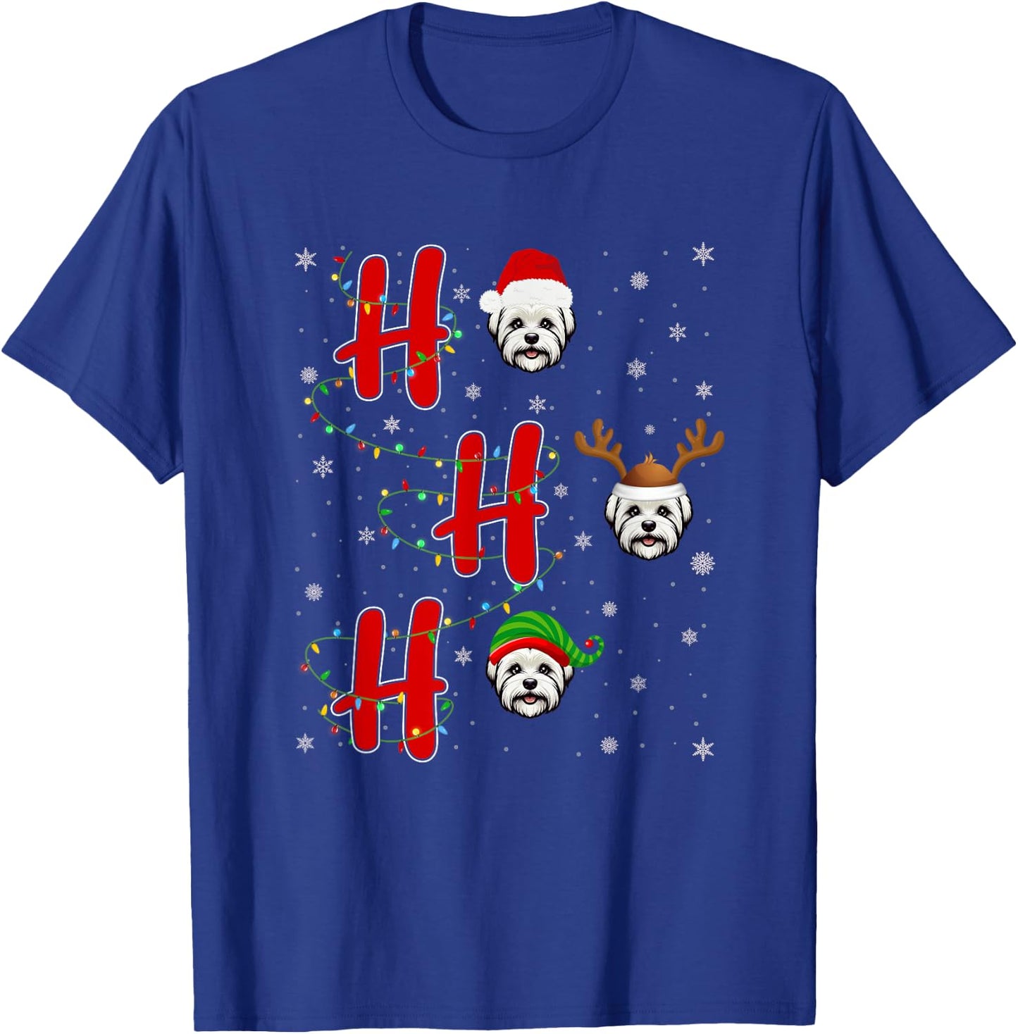 Xmas Lights HO HO HO Maltese Dog Funny Ugly Christmas T-Shirt - T-Shirt | Royal