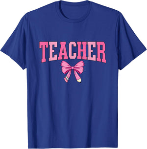 Coquette Bow Back To School First Day Teacher T-Shirt - T-Shirt | Royal