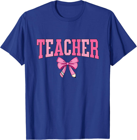 Coquette Bow Back To School First Day Teacher T-Shirt - T-Shirt | Royal