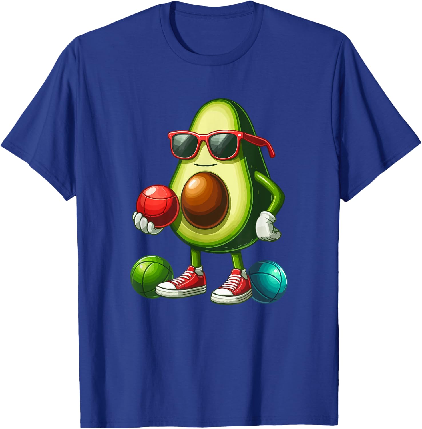 Avocado Sunglasses Playing Bocce Ball Funny Fruit Sport T-Shirt - T-Shirt | Royal