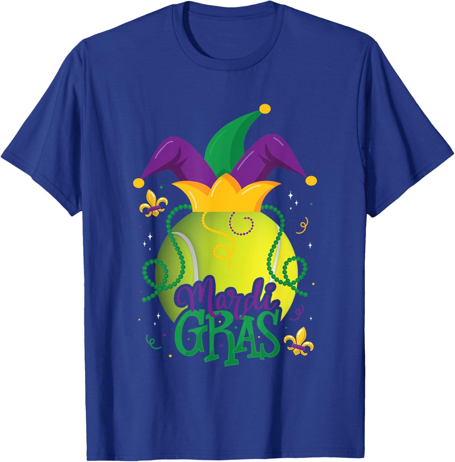Mardi Gras Tennis Ball Jester Hat Funny Tennis Lovers T-Shirt - T-Shirt | Royal