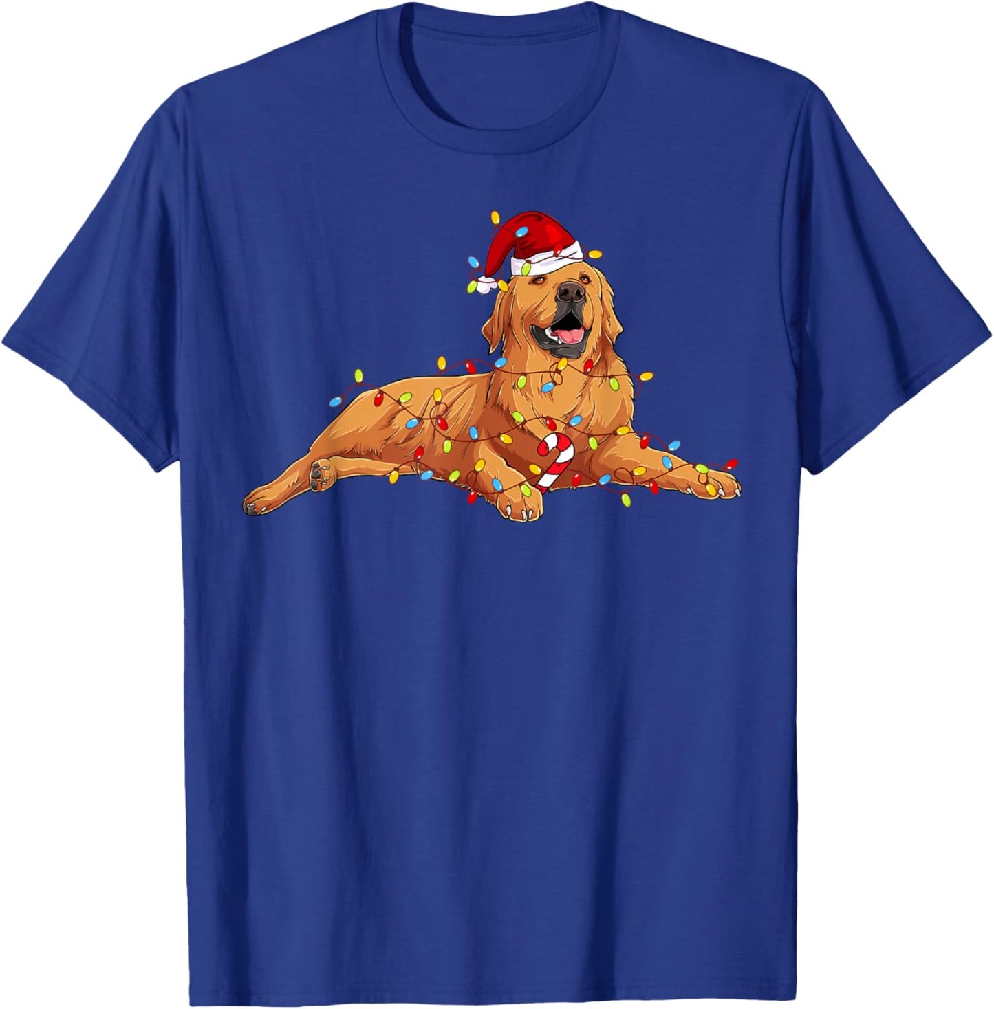 Golden Retriever Santa Hat Christmas Tree Lights Pajama T-Shirt - T-Shirt | Royal
