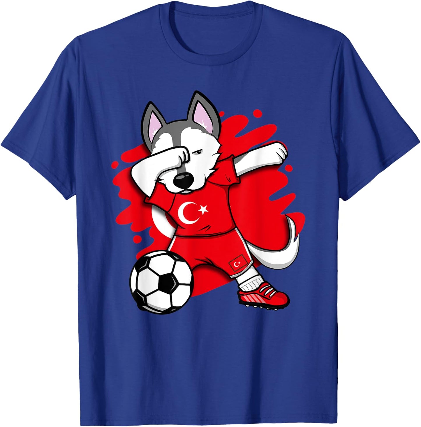 Dabbing Husky Dog Turkey Soccer Fans Jersey Turkish Football Men Women Kids T-Shirt - T-Shirt | Royal