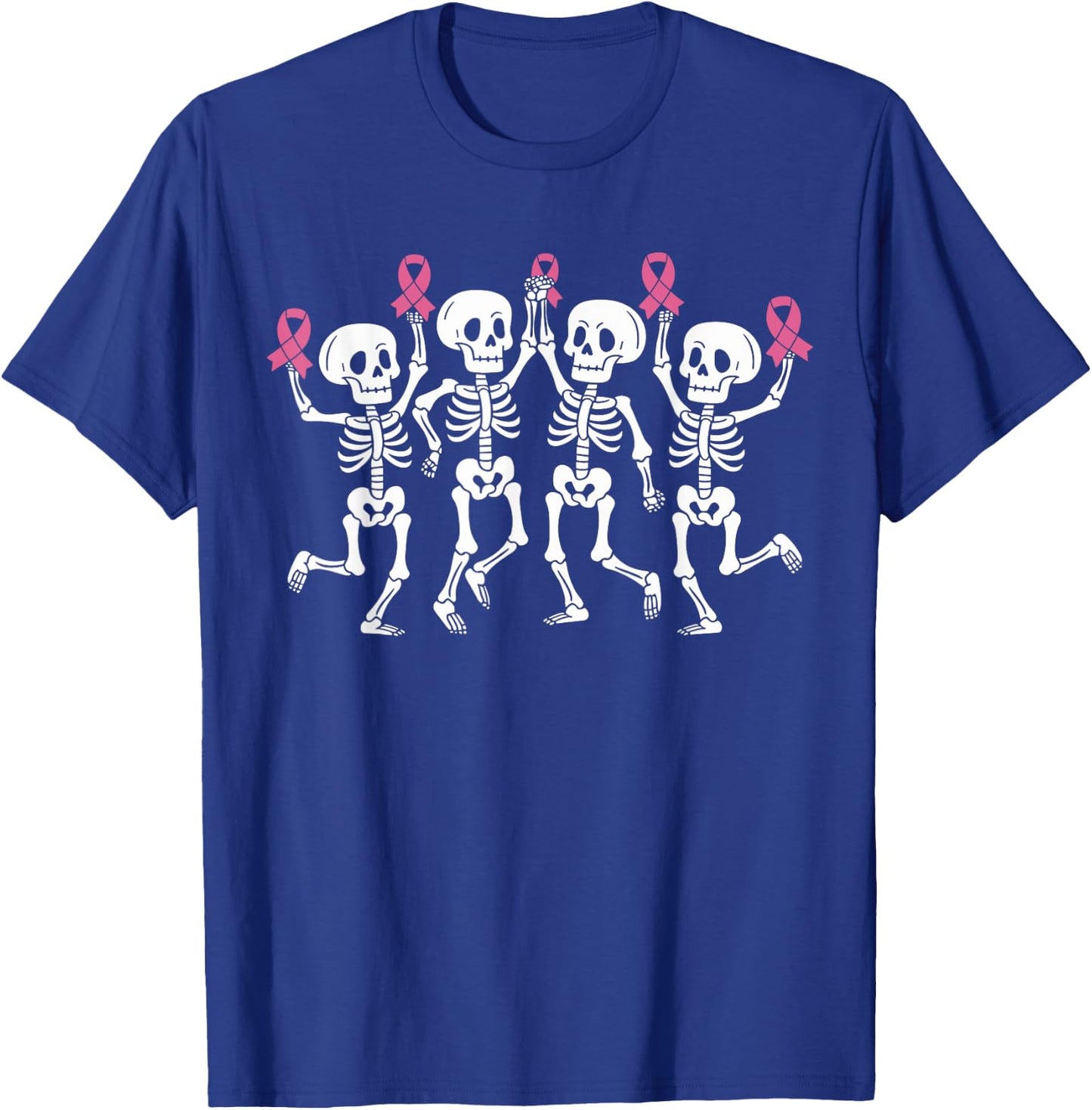 Pink Ribbon Breast Cancer Awareness Skeleton Women Men Kids T-Shirt - T-Shirt | Royal