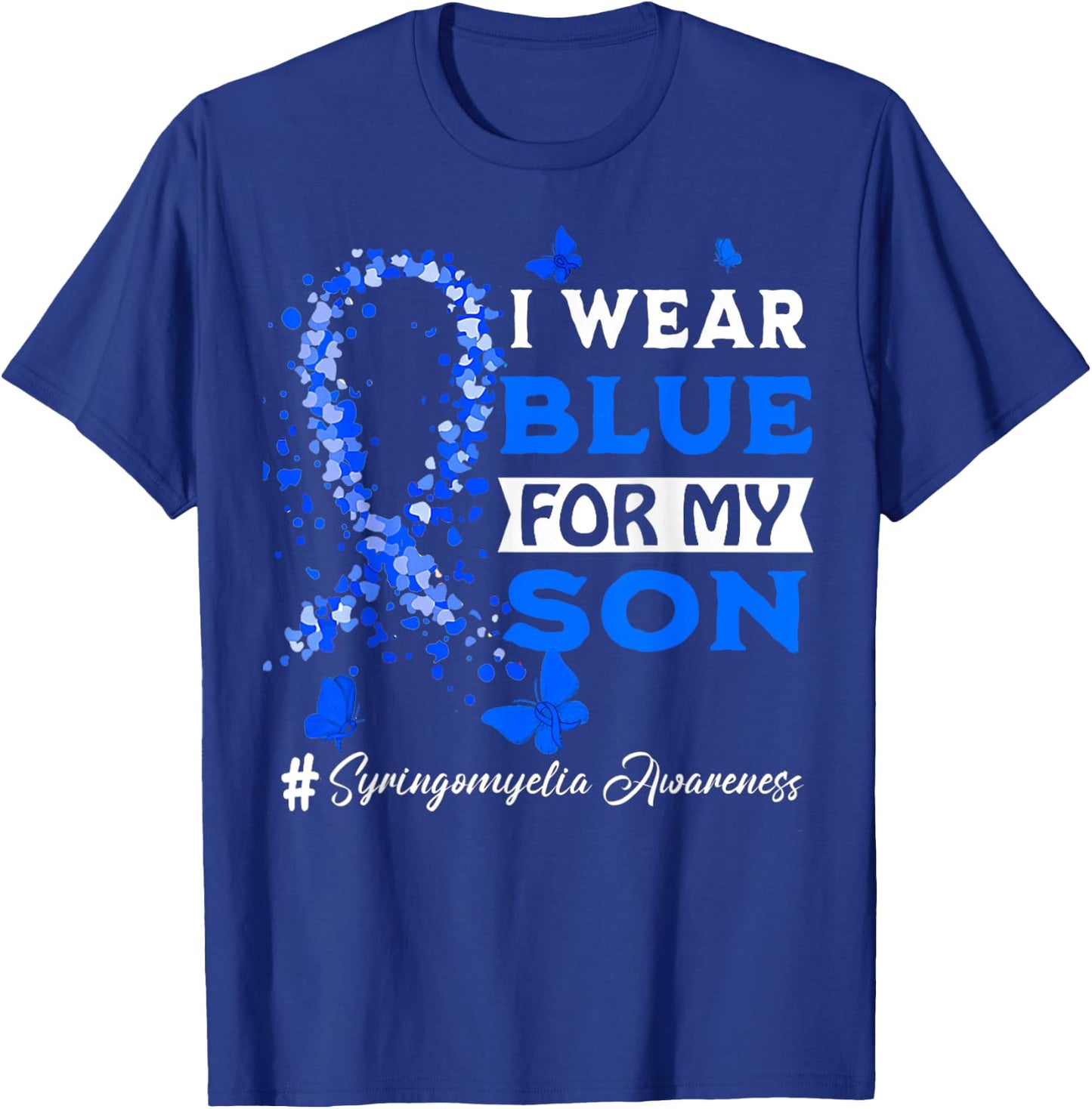 I Wear Blue For My Son Syringomyelia Awareness Blue Ribbon T-Shirt - T-Shirt | Royal