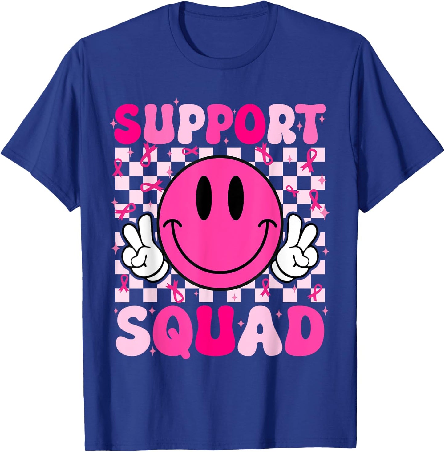 Groovy Breast Cancer Awareness Men Women Kids Support Squad T-Shirt - T-Shirt | Royal
