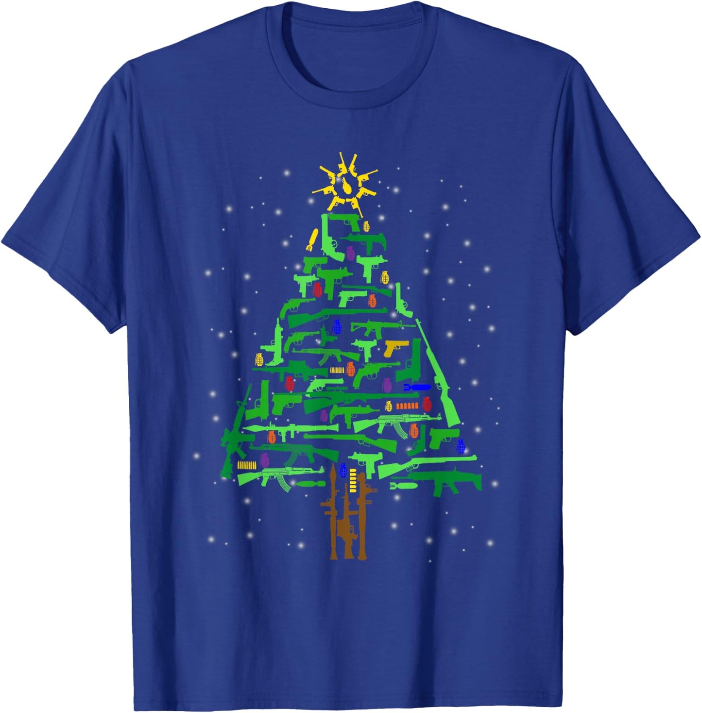 Gun Christmas Tree Funny Veteran Xmas 2024 Gifts Gun Lover T-Shirt - T-Shirt | Royal