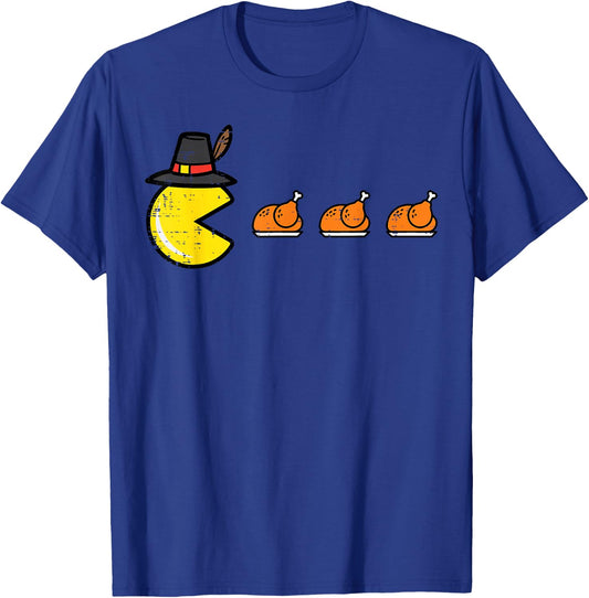 Thanksgiving Video Game Eating Turkey Gamer Men Women Kids T-Shirt - T-Shirt | Royal