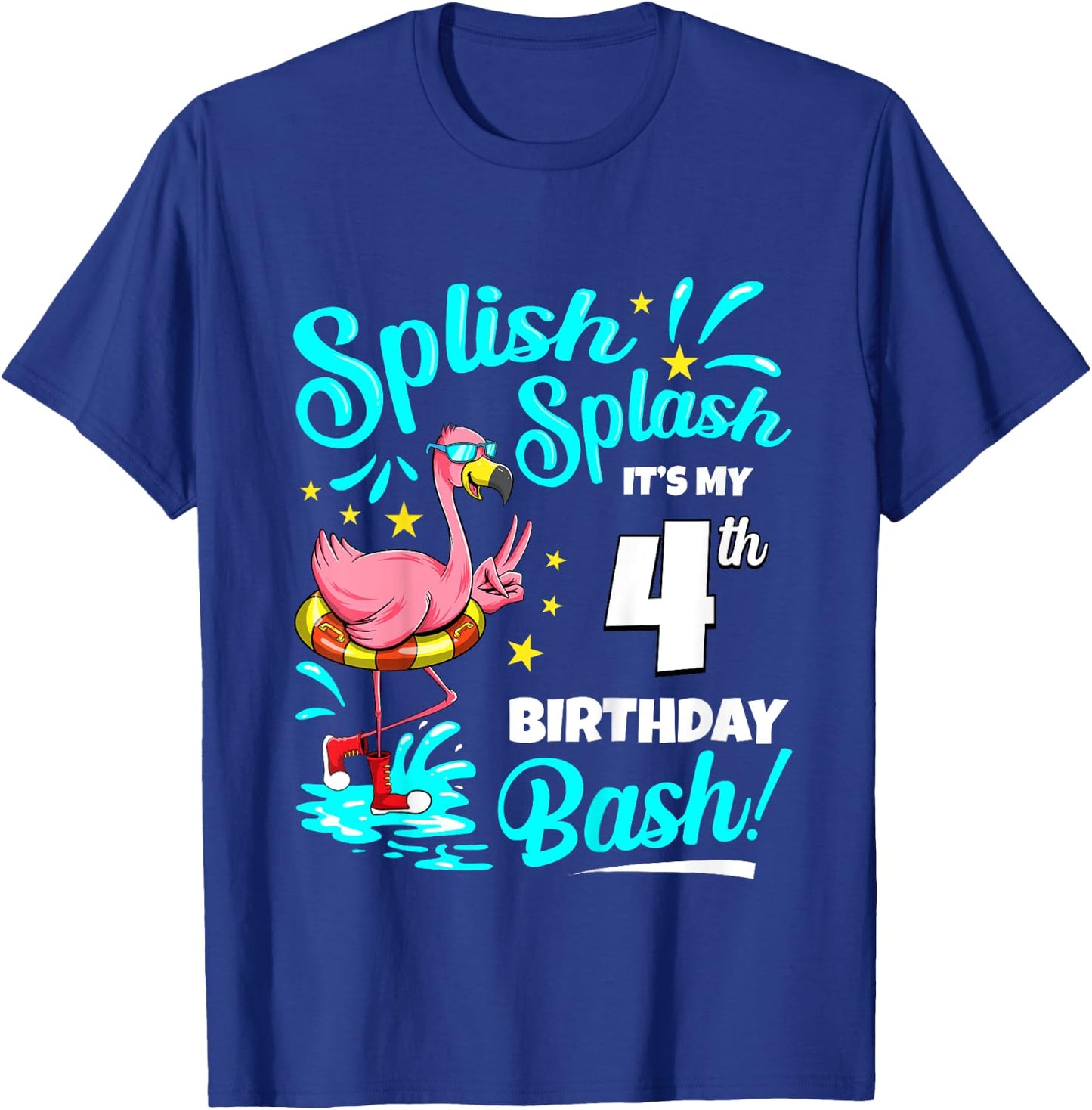4th Birthday Flamingo 4 Years Old Pool Party Summer for Kids T-Shirt - T-Shirt | Royal