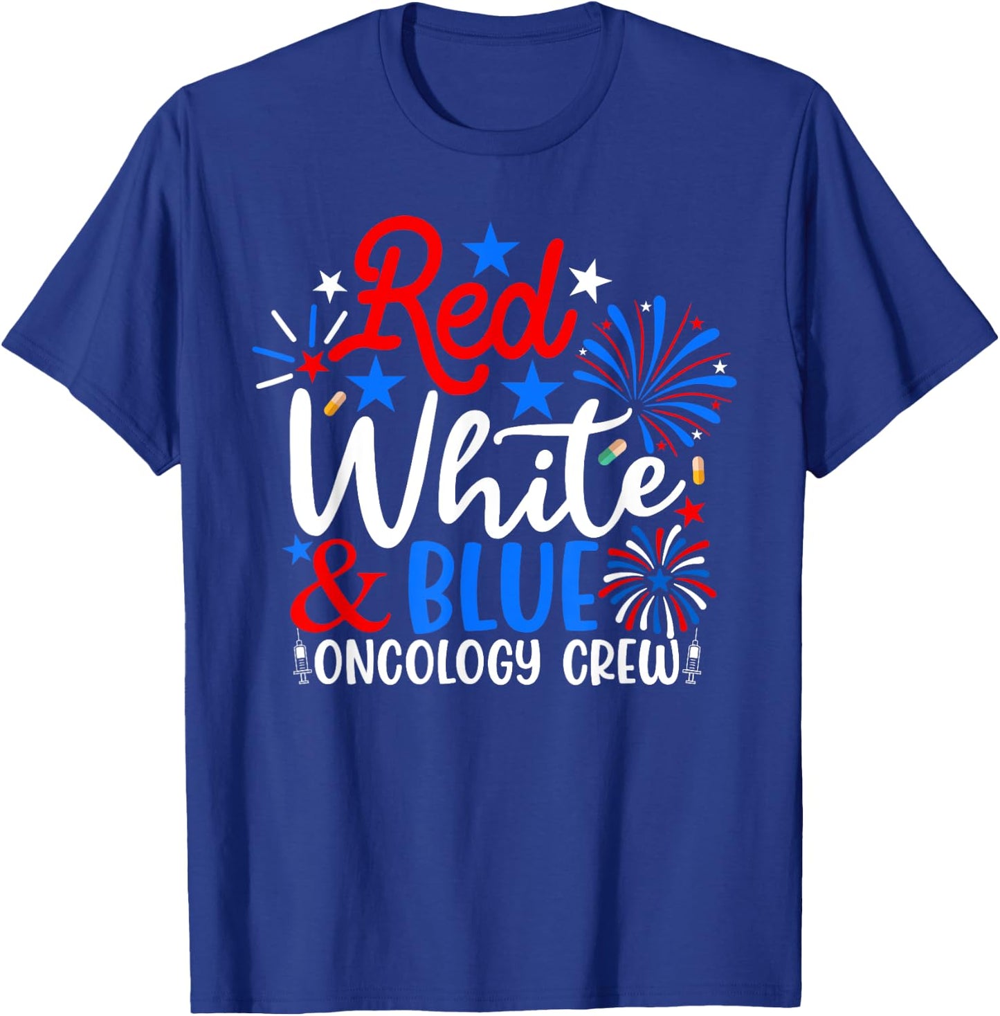 Red White And Blue Oncology Crew Funny 4th Of July Nurse Men T-Shirt - T-Shirt | Royal