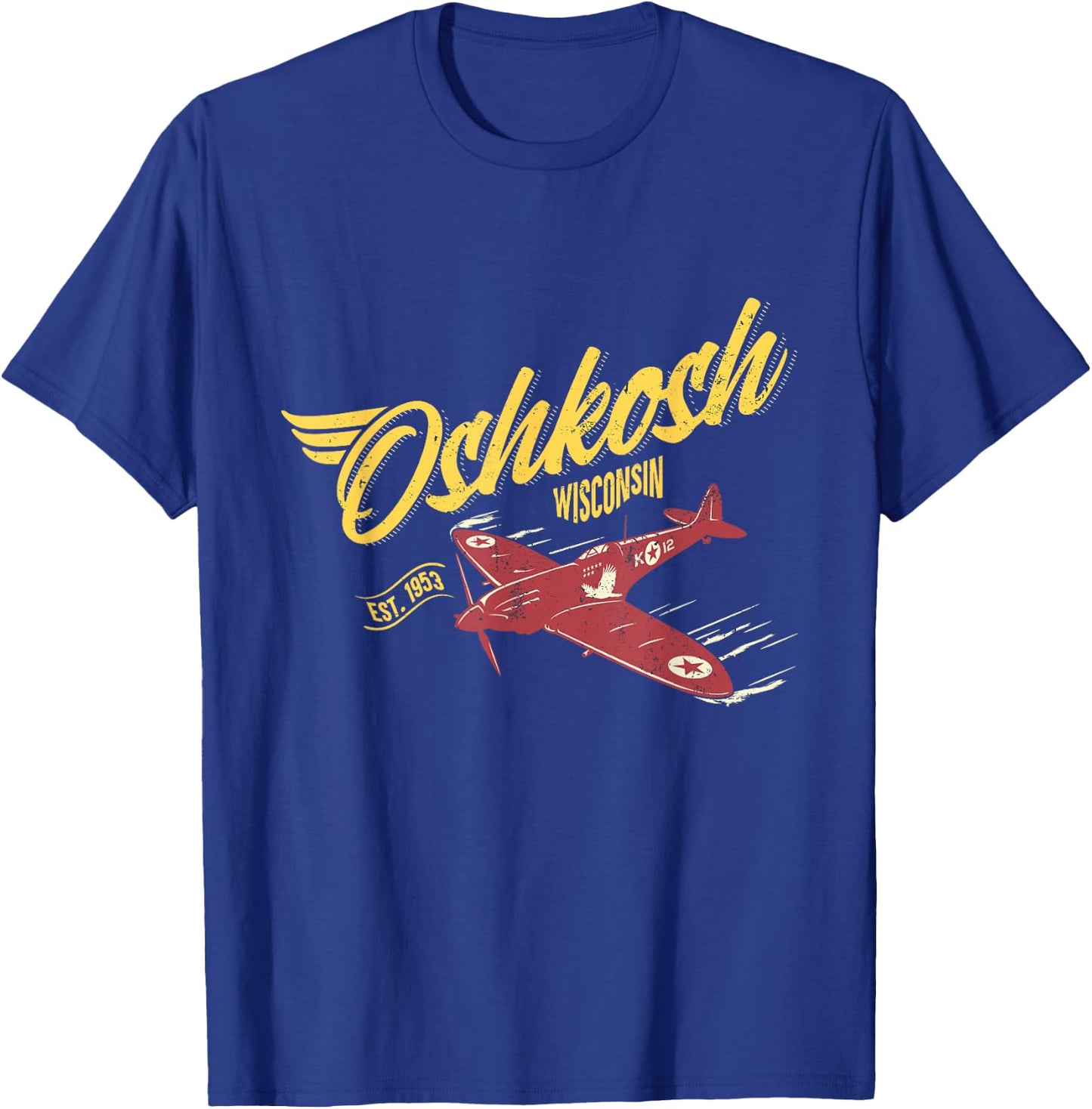 Vintage Airplane Oshkosh Wisconsin Aviation Souvenir T-Shirt - T-Shirt | Royal