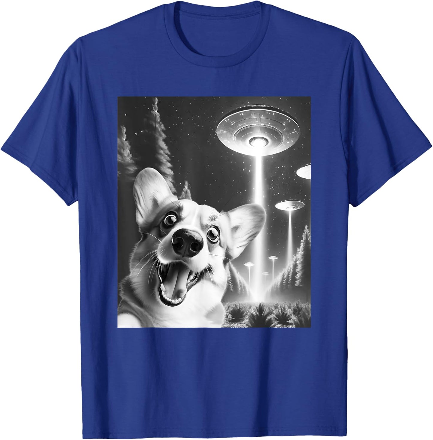 Funny Corgi Alien UFO Taking a Selfie Dog Mom Dad T-Shirt - T-Shirt | Royal
