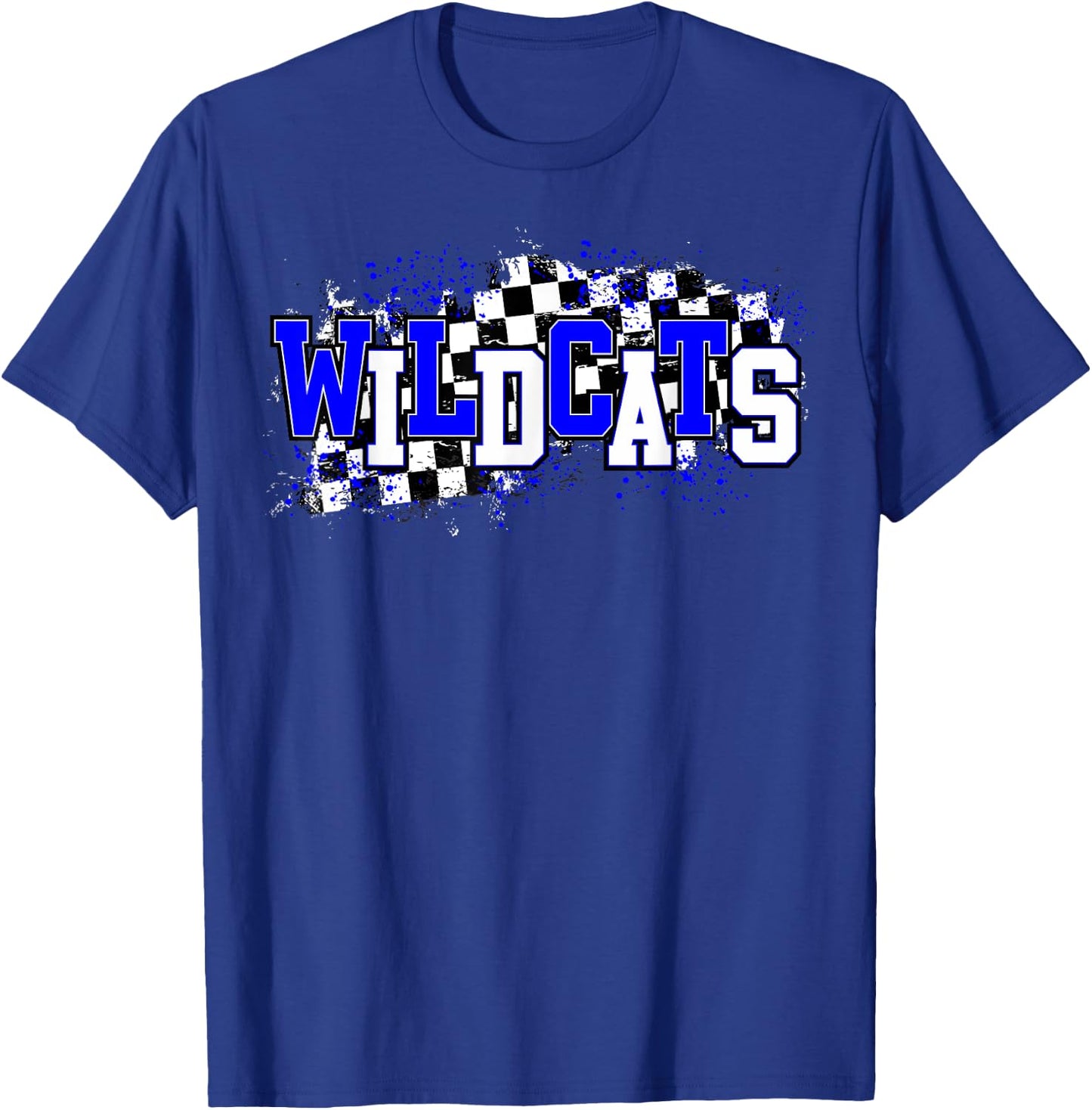 Blue Wildcats School Spirit Wildcat Pride Checkered Teacher Women Kids T-Shirt - T-Shirt | Royal