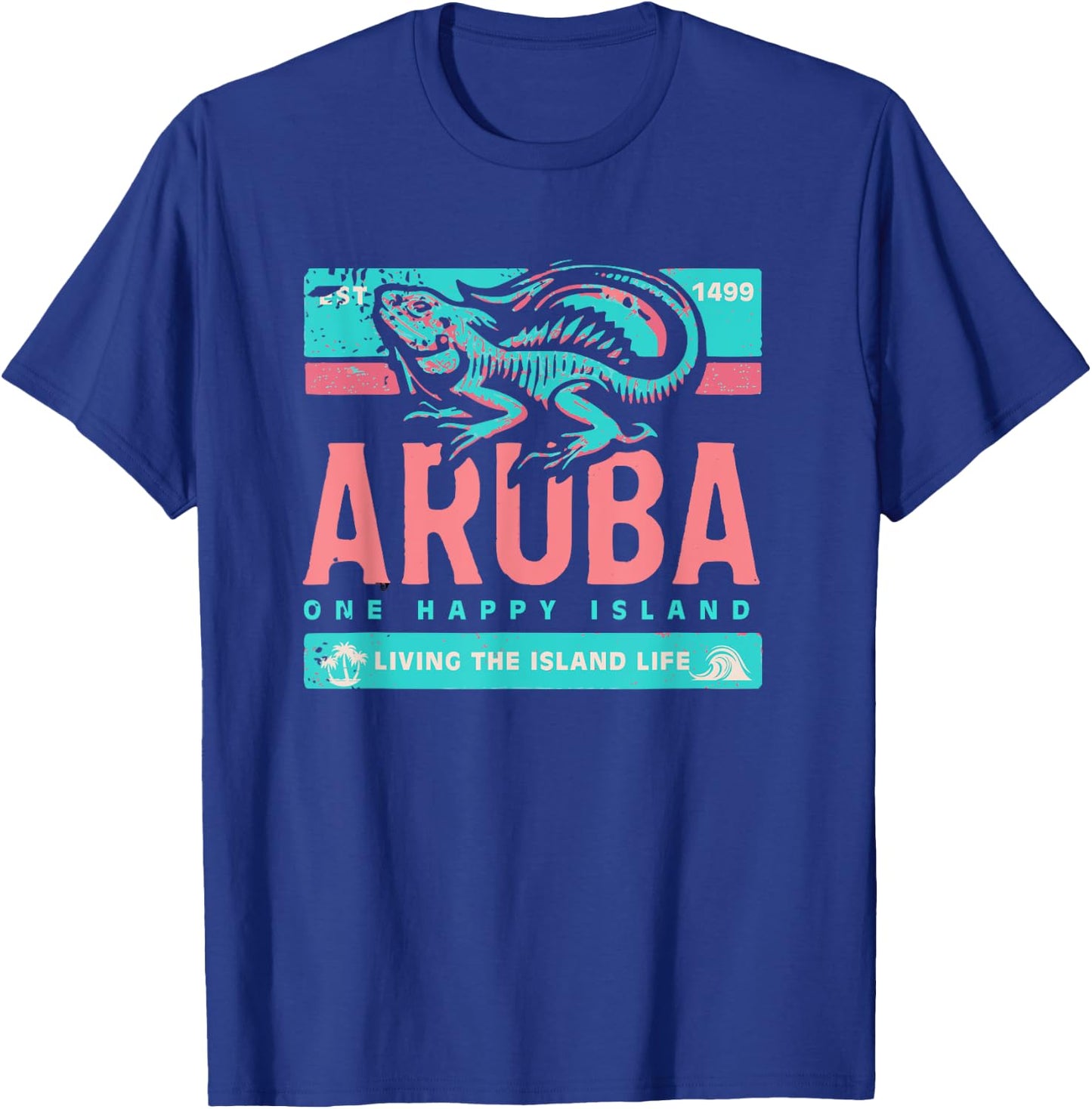 One Happy Island Aruba Shirt Iguana Chill Style Vintage T-Shirt - T-Shirt | Royal