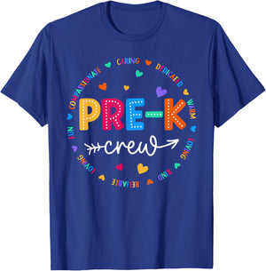 Pre-K Crew Back to School Pre-K Teacher Student First Day T-Shirt - T-Shirt | Royal