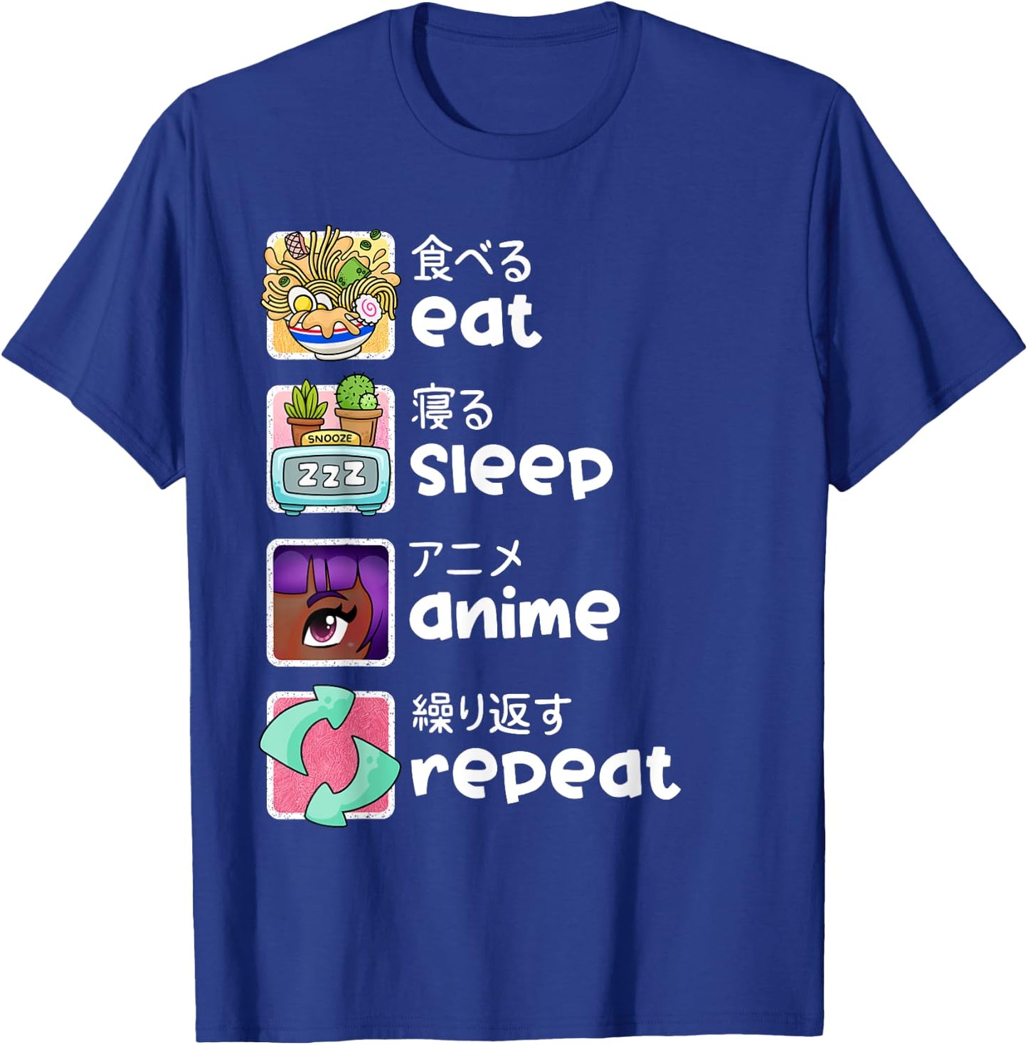 Eat Sleep Anime Repeat Kawaii Otaku Manga Japan Fan Kanji T-Shirt - T-Shirt | Royal
