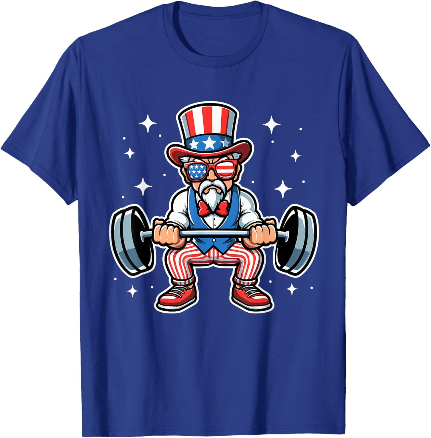 Uncle Sam Weightlifting 4th of July American Flag Workout T-Shirt - T-Shirt | Royal