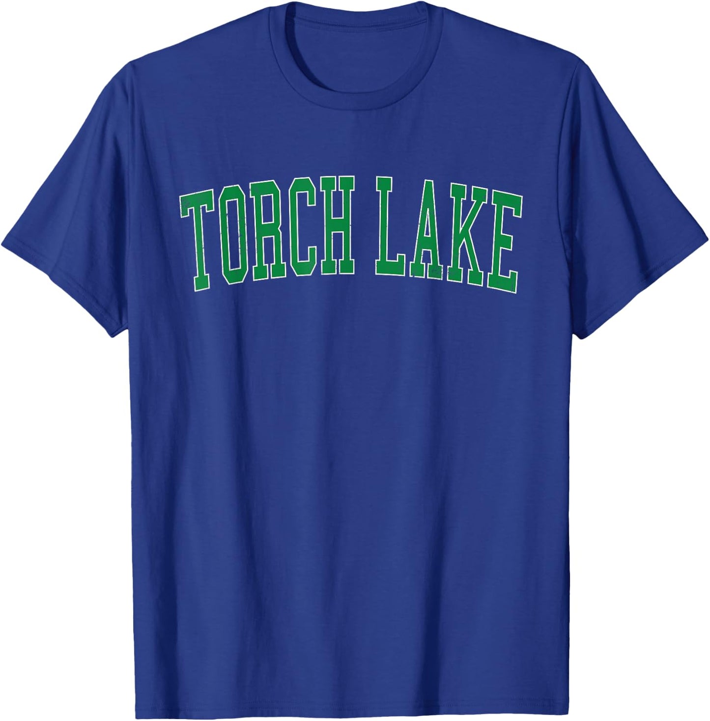 Vintage Torch Lake Distressed Green Varsity Style T-Shirt - T-Shirt | Royal