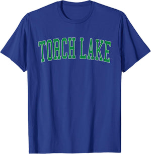 Vintage Torch Lake Distressed Green Varsity Style T-Shirt - T-Shirt | Royal