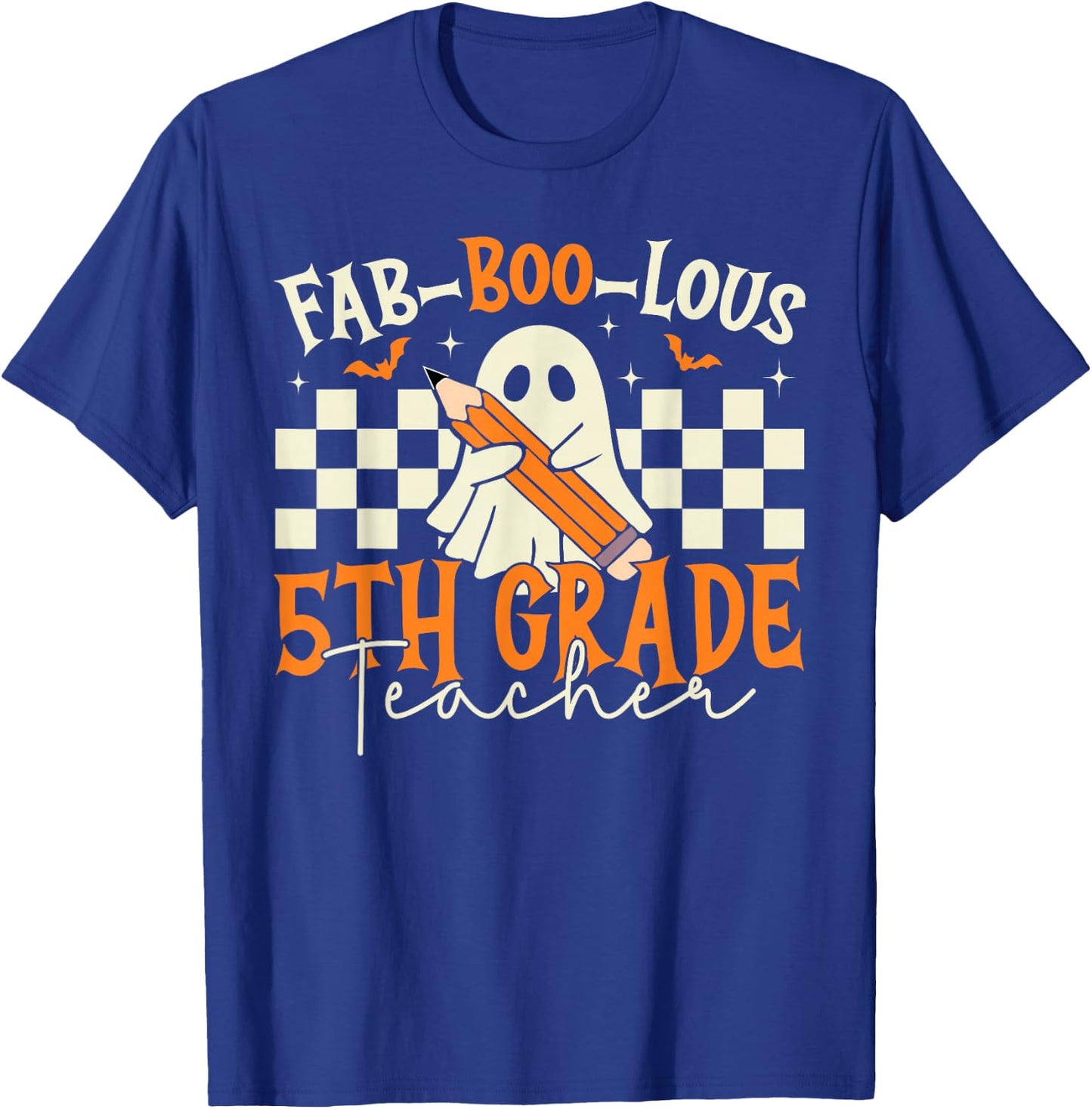 Fab Boo Lous 5th Grade Teacher Retro Ghost Spooky Halloween T-Shirt - T-Shirt | Royal
