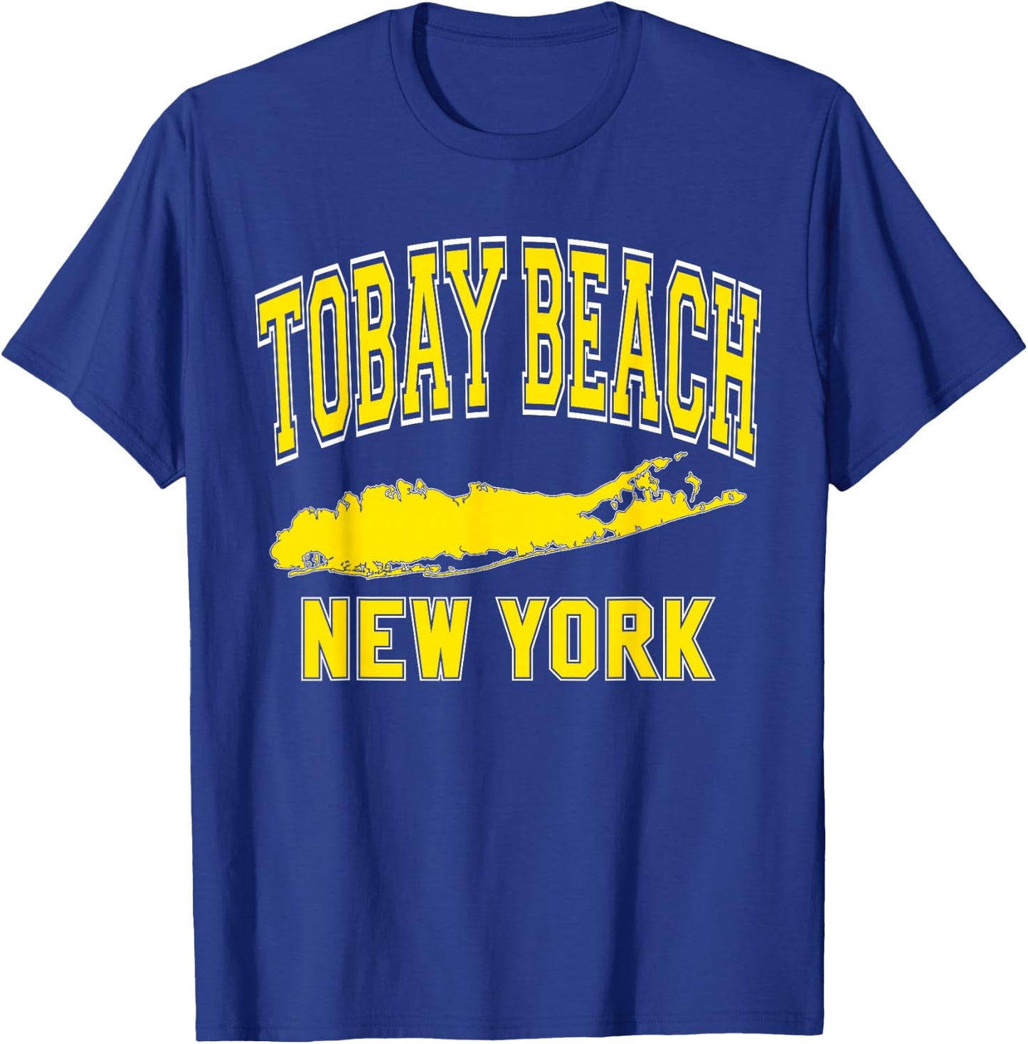 Tobay Beach New York Text Long Island Yellow Print T-Shirt - T-Shirt | Royal