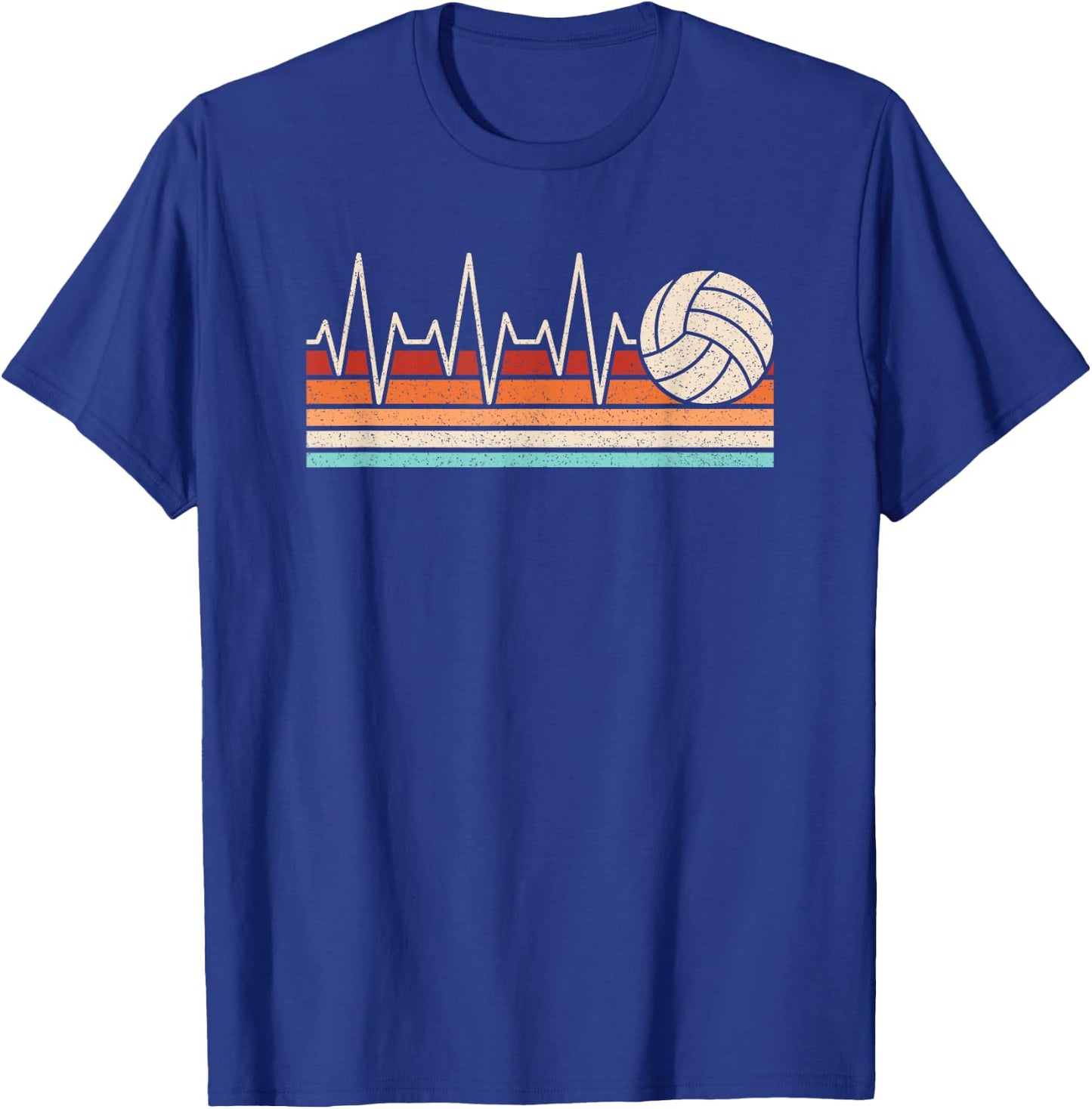 Volleyball Heartbeat Retro Volleyball Player Men Women Kids T-Shirt - T-Shirt | Royal