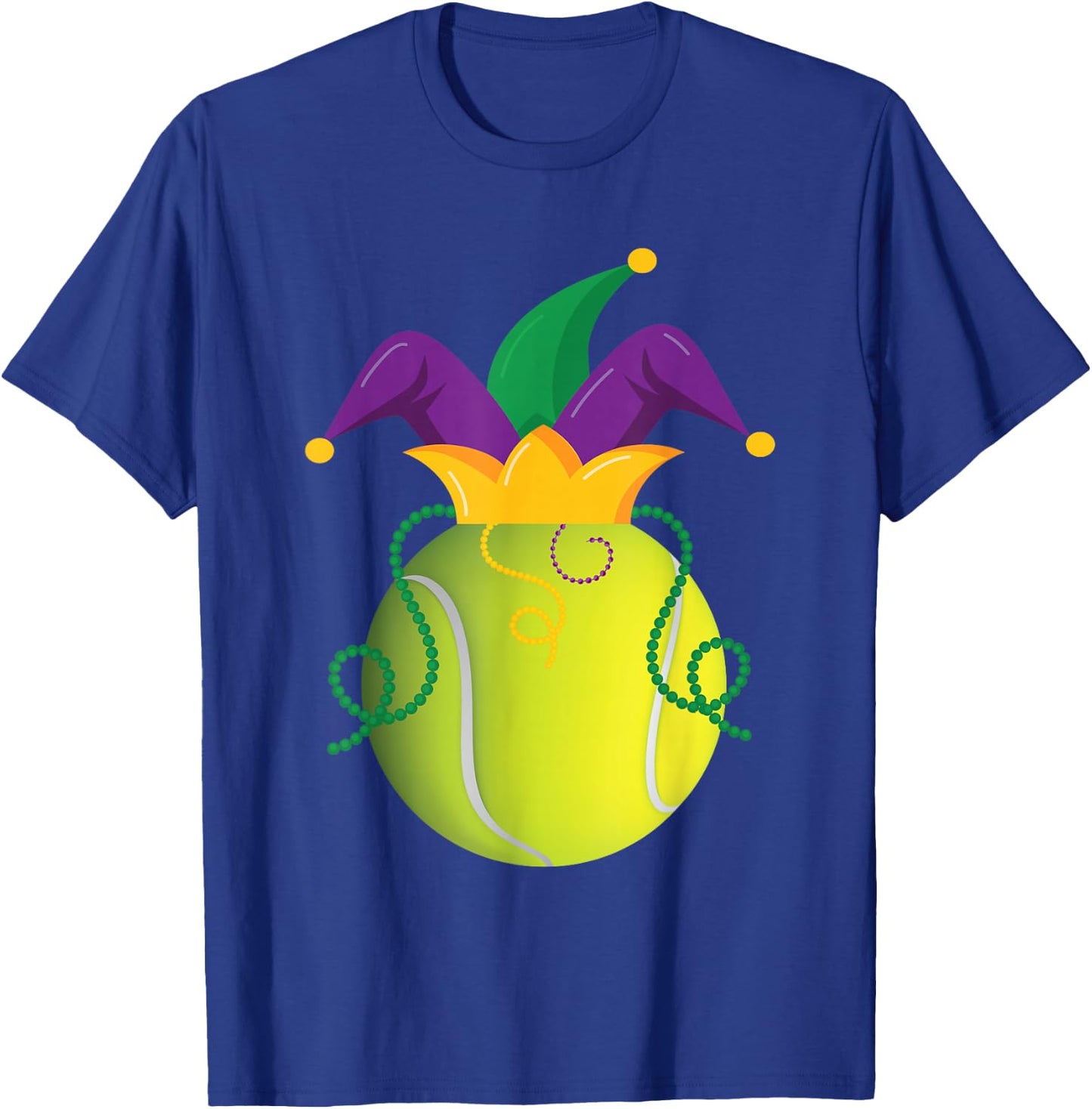Mardi Gras Tennis Ball Jester Hat Funny Tennis Lovers T-Shirt - T-Shirt | Royal