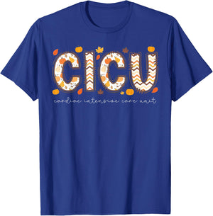Retro CICU Nurse Autumn Fall ICU Pumpkin Nursing T-Shirt - T-Shirt | Royal