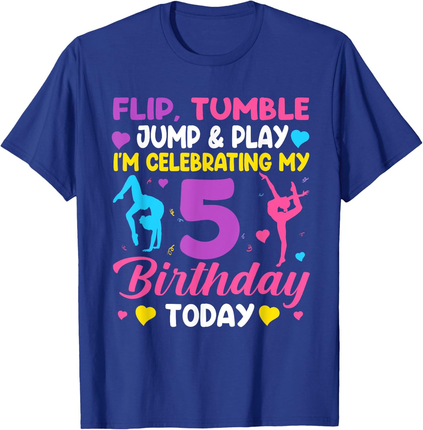 5th Birthday Gymnast Girl 5 Year Old Bday Gymnastics Party T-Shirt - T-Shirt | Royal