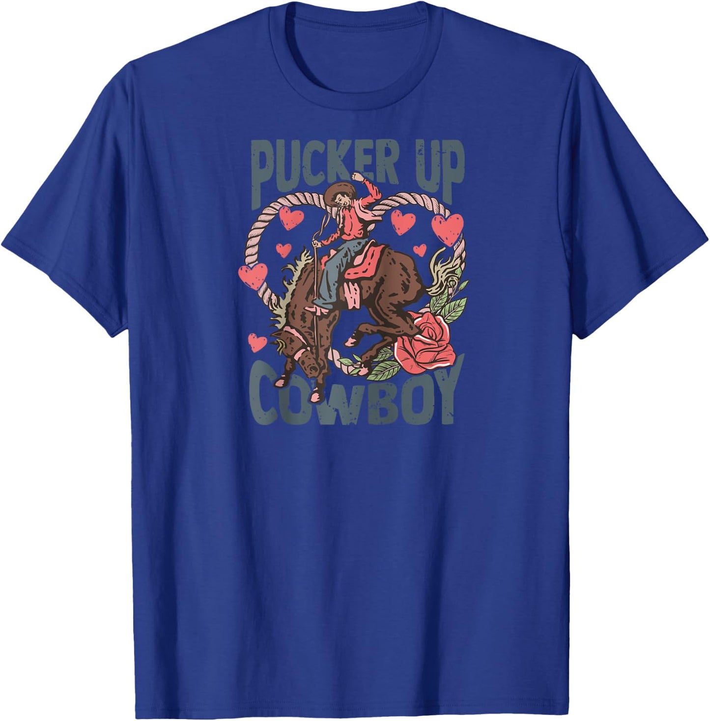 Pucker Up Cowboy Retro Groovy Howdy Valentines Cowboy Hat Raglan Baseball T-Shirt - T-Shirt | Royal