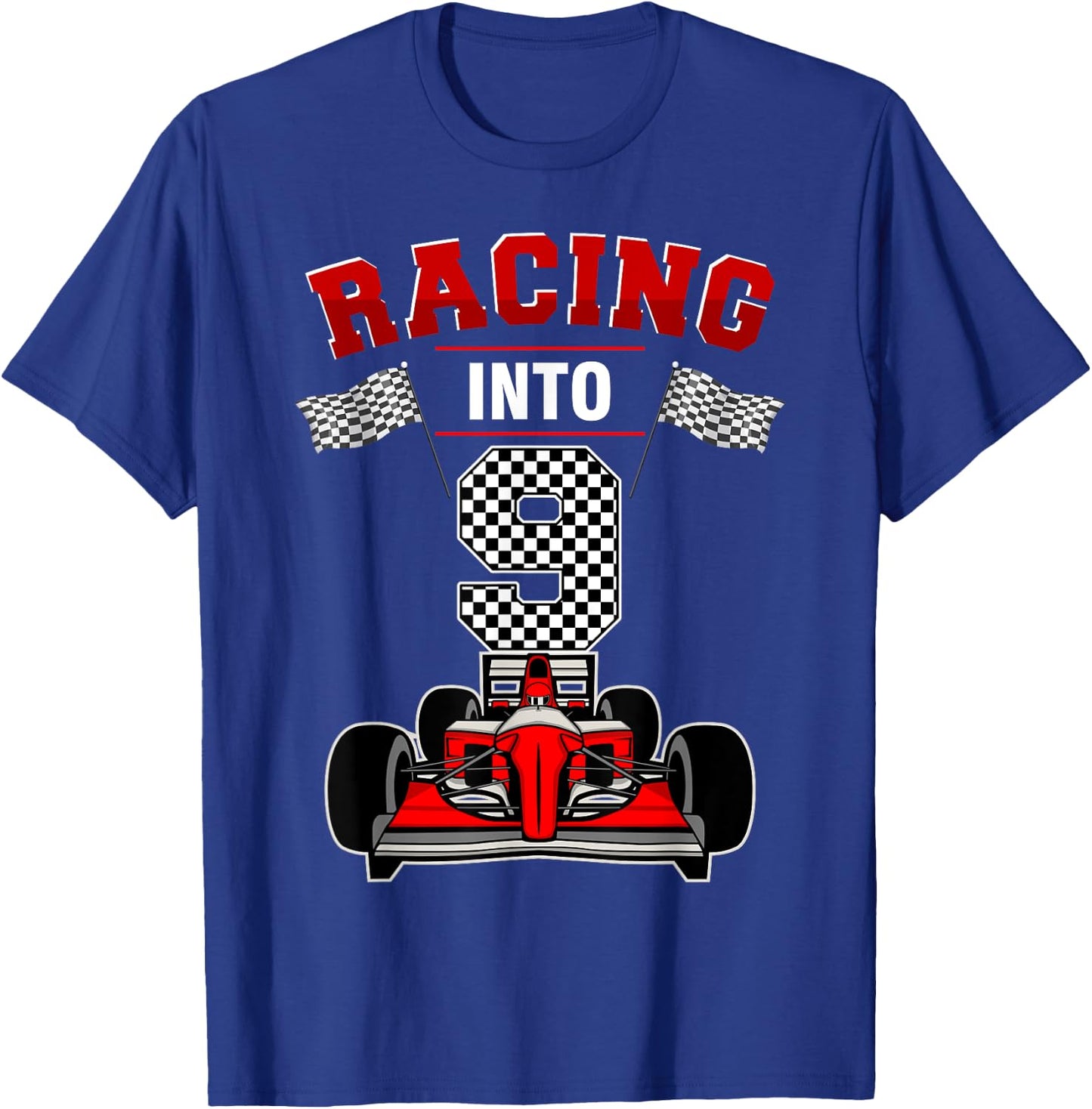 Racing Into 9 Race Car 9th Bday Party 9 Years Old T-Shirt - T-Shirt | Royal