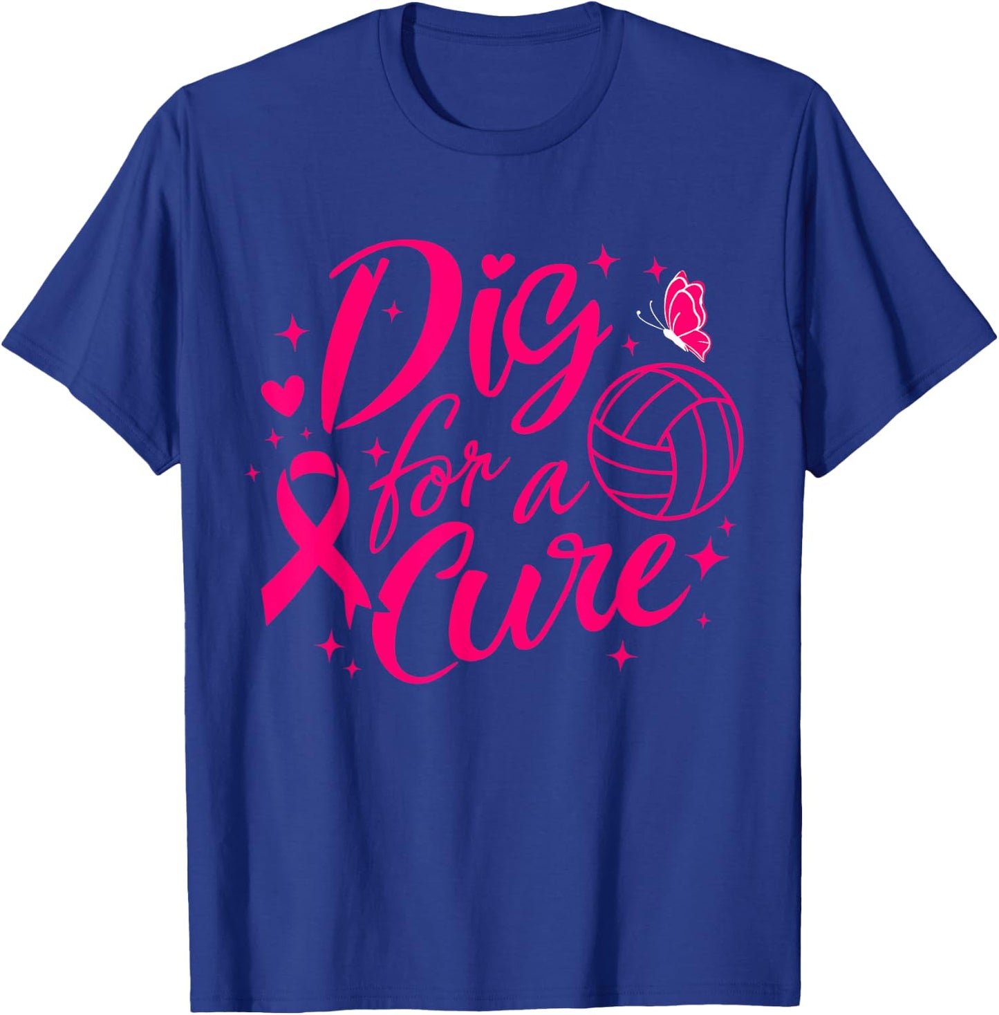 Dig For A Cure Breast Cancer Awareness Volleyball Pink T-Shirt - T-Shirt | Royal