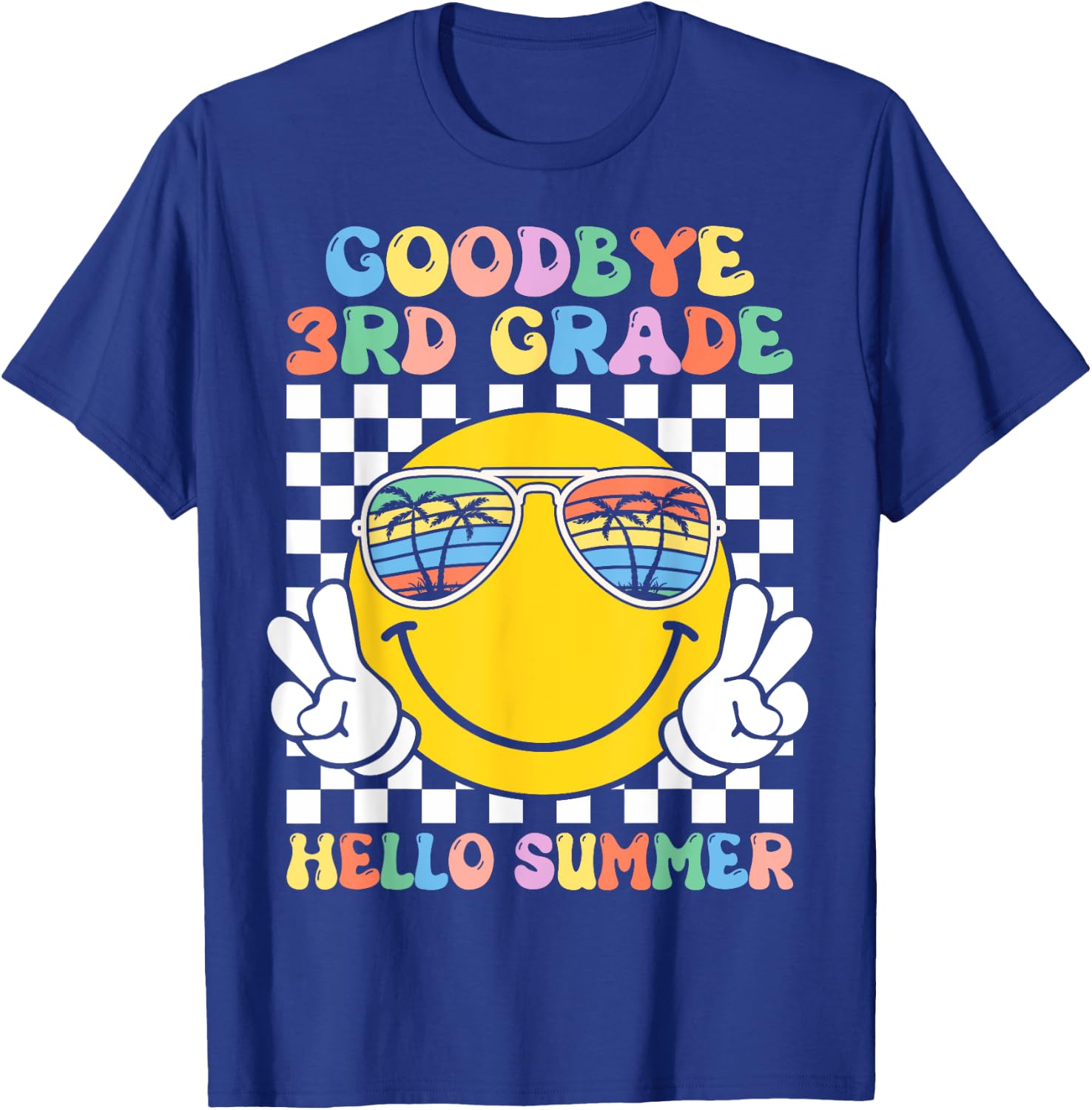 Goodbye 3rd Grade Hello Summer Groovy Third Grade Graduation Men Women Kids T-Shirt - T-Shirt | Royal