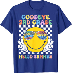 Goodbye 3rd Grade Hello Summer Groovy Third Grade Graduation Men Women Kids T-Shirt - T-Shirt | Royal