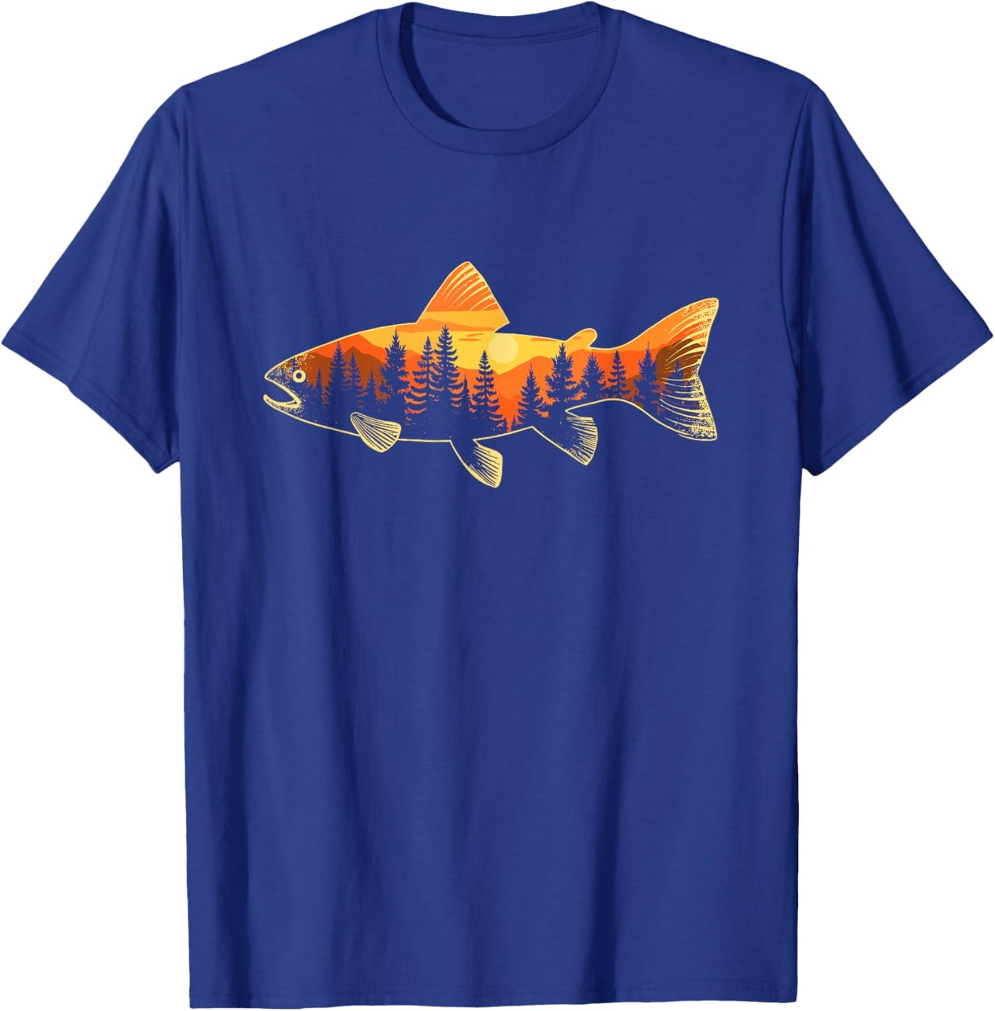 Fishing, Trout, Angler Fisherman, Nature Forest, Fly Fishing T-Shirt - T-Shirt | Royal