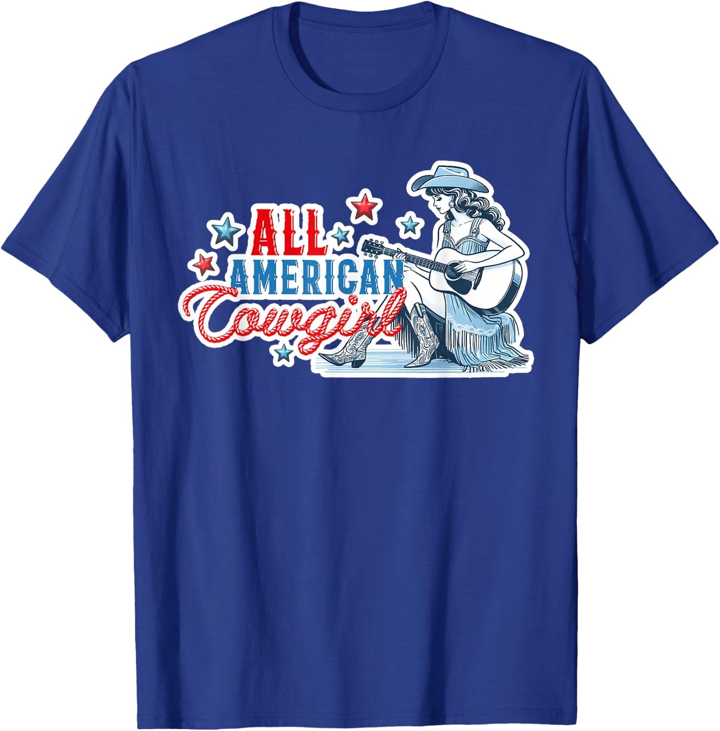 All American Cowgirl Women's Western Patriotic Rodeo Cowgirl T-Shirt - T-Shirt | Royal