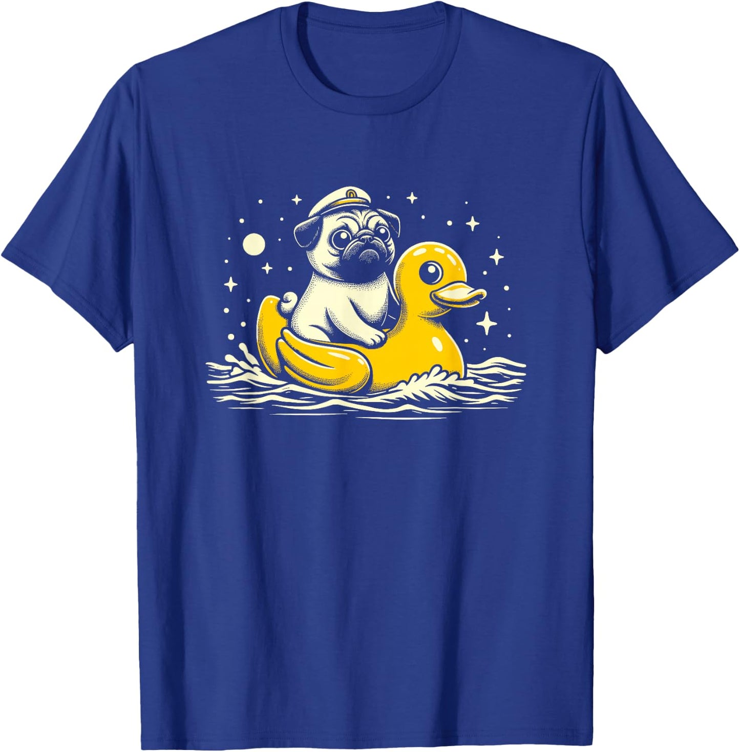 Captain Pug Rubber Duck - Funny Dog Graphic Pug Duck Lover T-Shirt - T-Shirt | Royal
