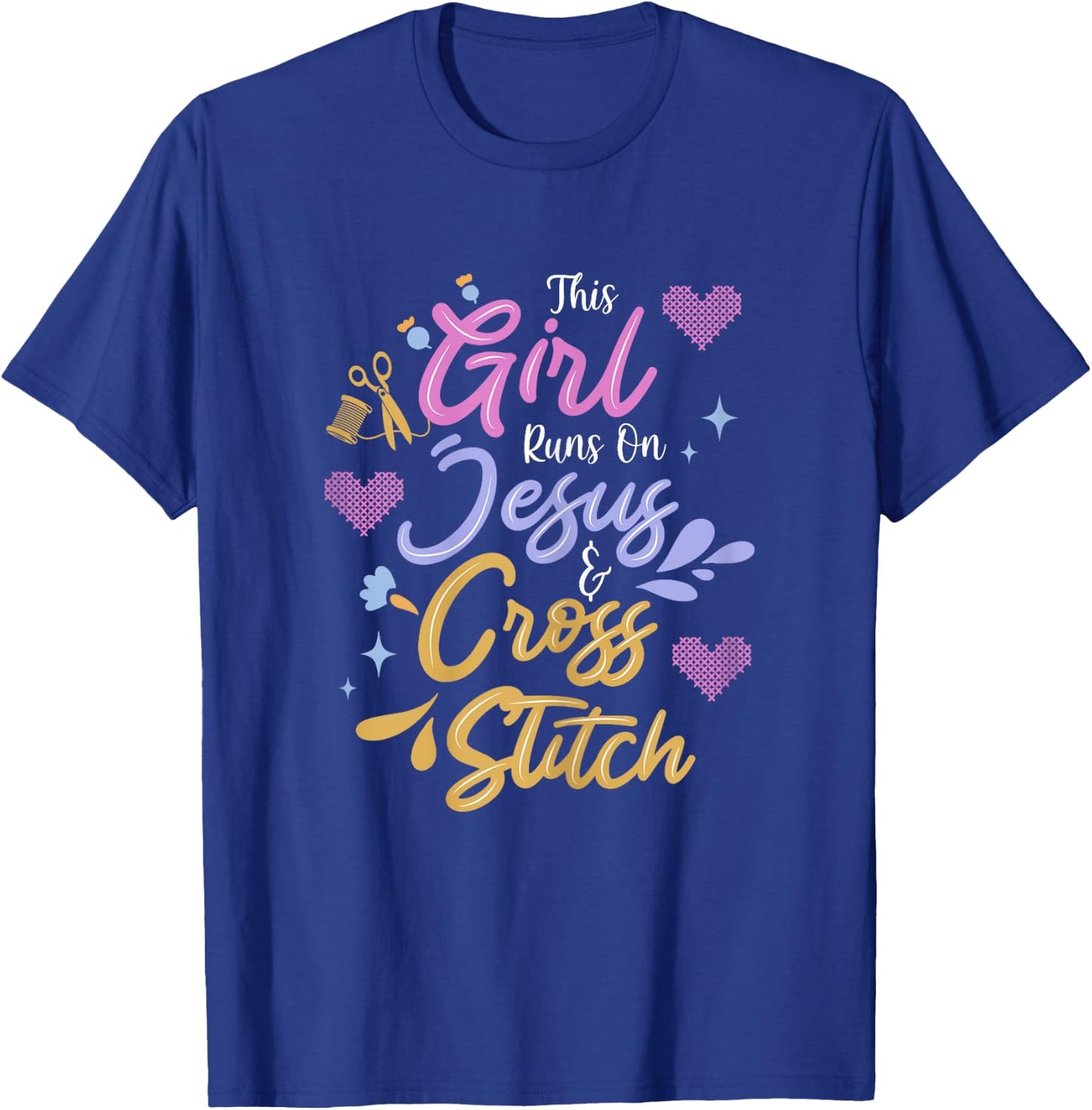 Jesus & Cross Stitch T-Shirt - T-Shirt | Royal
